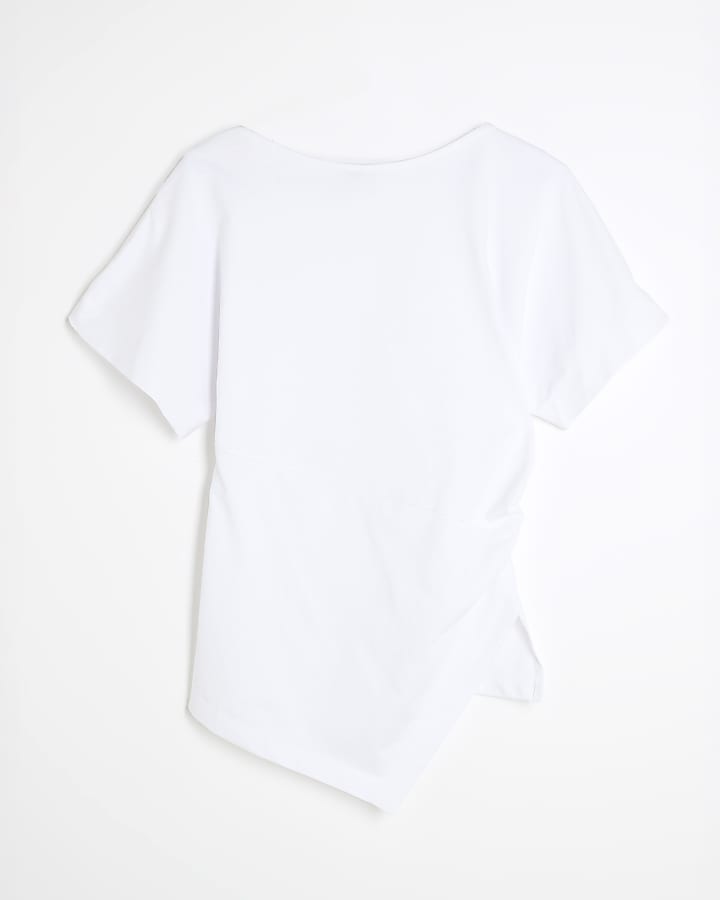White Short Sleeve Drape Side T-shirt