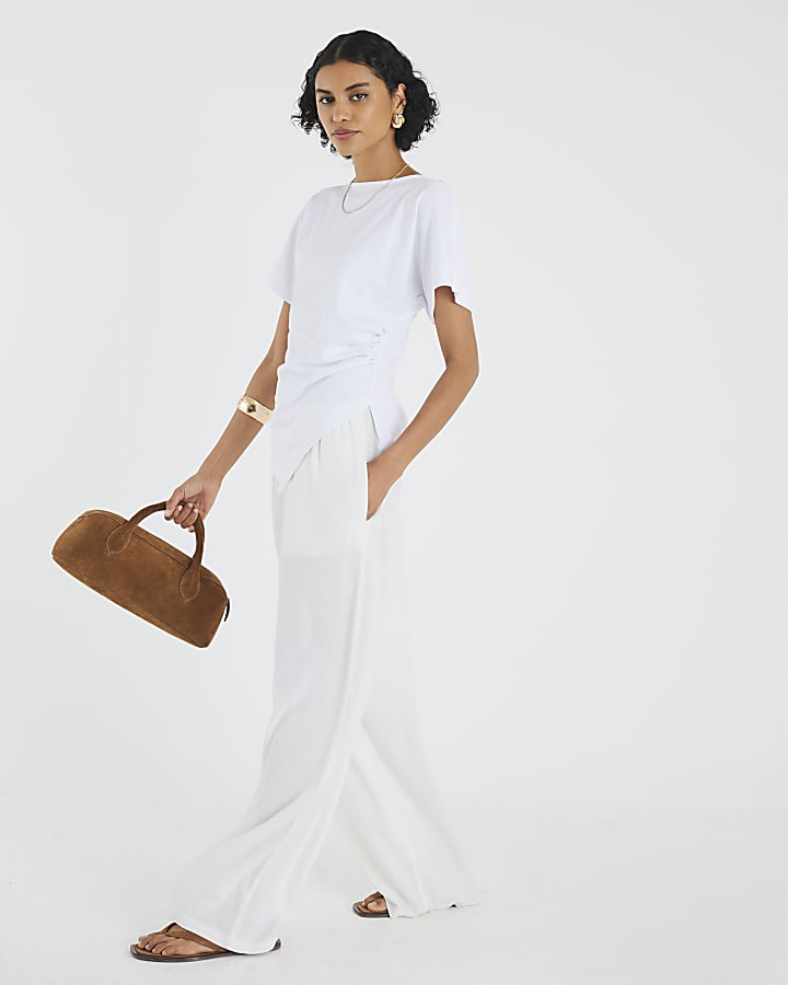 White Short Sleeve Drape Side T-shirt