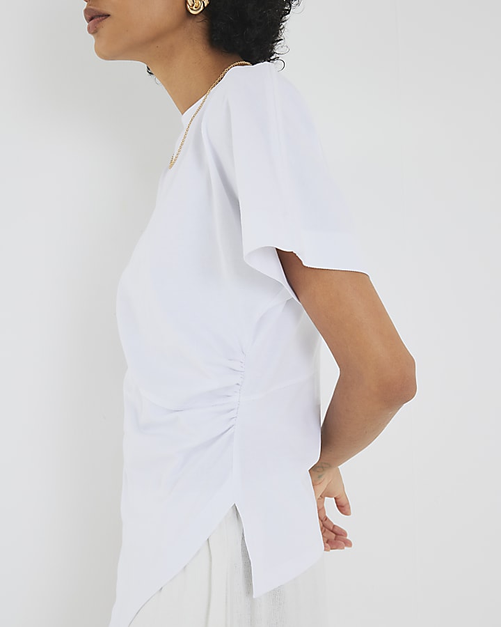White Short Sleeve Drape Side T-shirt