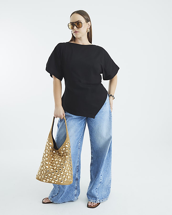 Black Short Sleeve Drape Side T-shirt