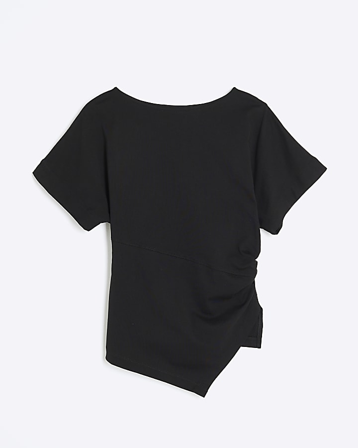 Black Short Sleeve Drape Side T-shirt