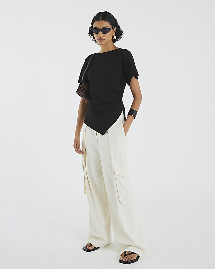 Black Short Sleeve Drape Side T-shirt