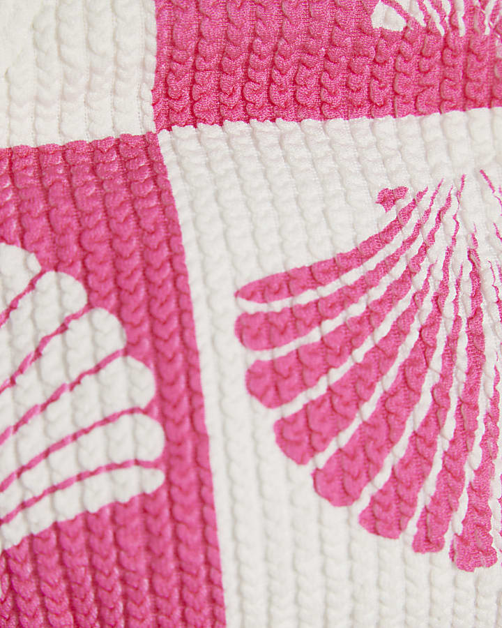 Pink Shell Print Textured Cami Bikini Top