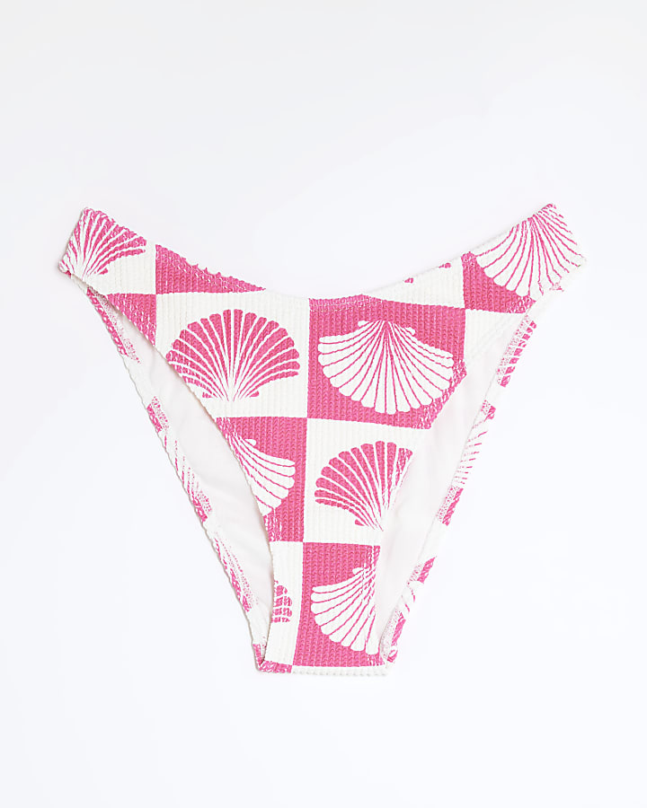 Pink Shell Print Textured Bikini Bottoms