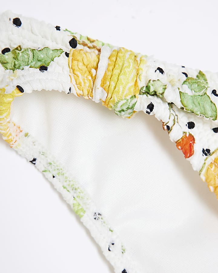 White Fruit Print Textured Bikini Bottoms