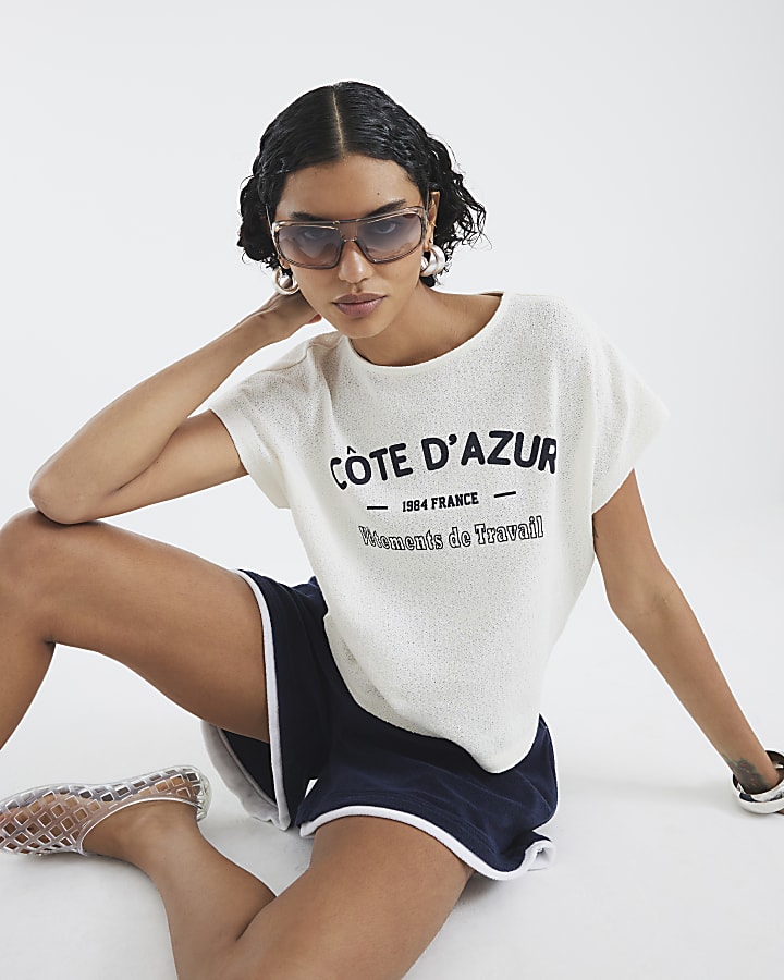 Cream Cote D'Azur Textured T-shirt