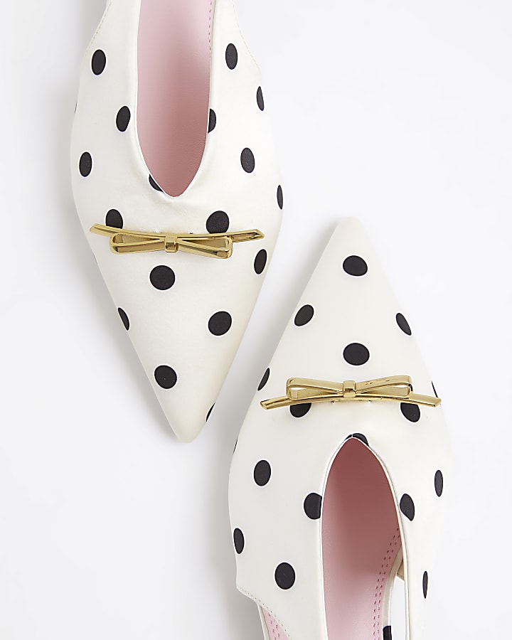 White Polka Dot Pointed Slingback Shoes