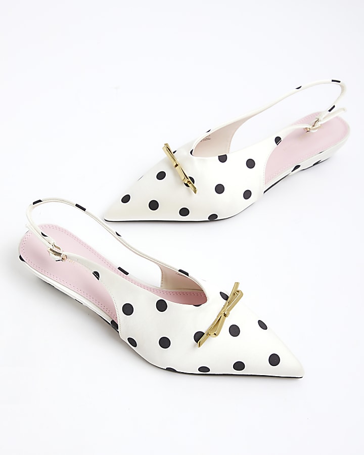 White Polka Dot Pointed Slingback Shoes