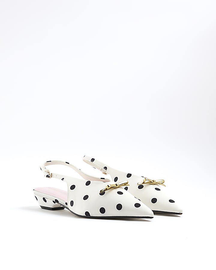 White Polka Dot Pointed Slingback Shoes