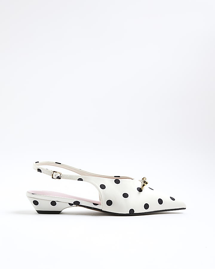 White Polka Dot Pointed Slingback Shoes