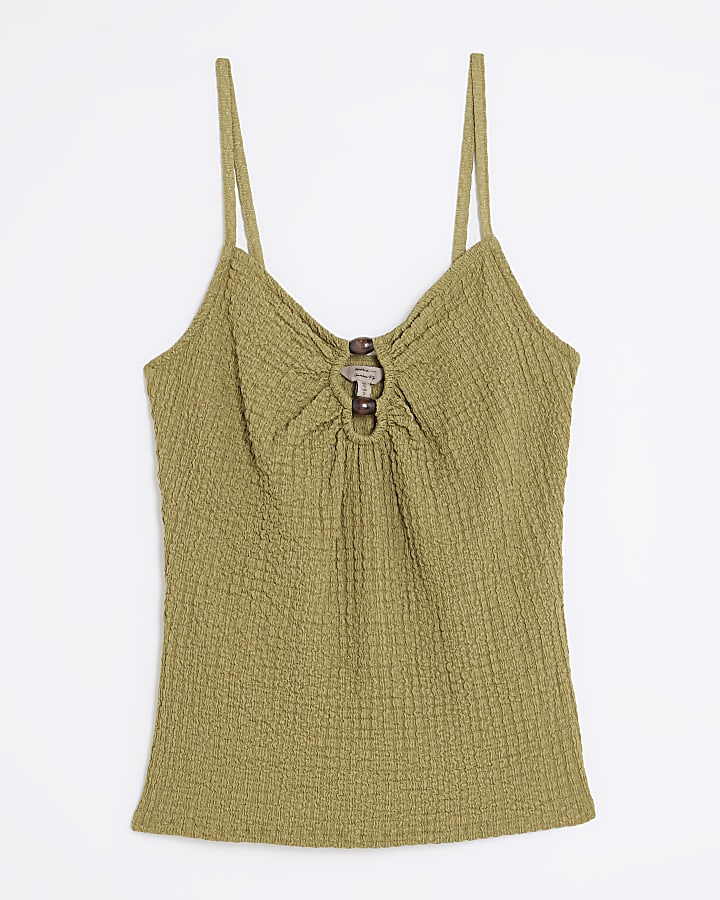 Green Beaded Textured Cami Top