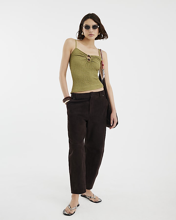 Green Beaded Textured Cami Top
