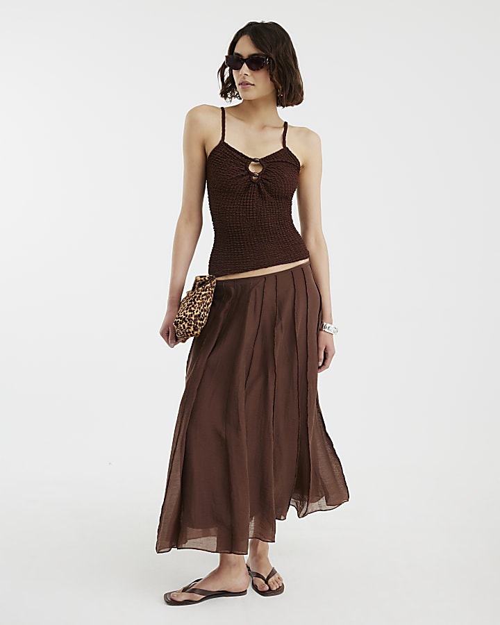 Brown Beaded Textured Cami Top