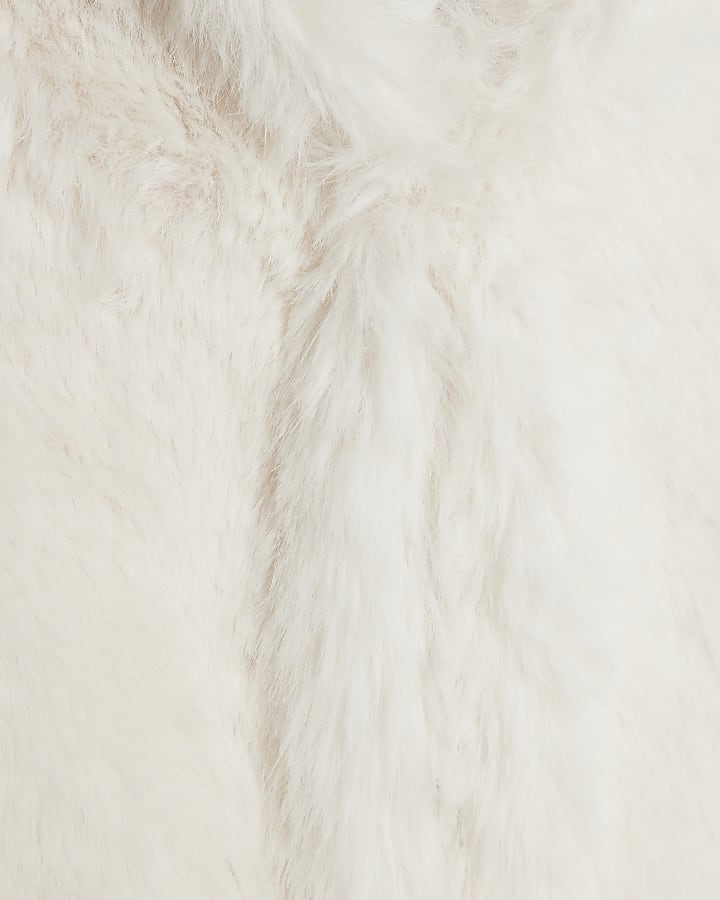 Cream Faux Fur Hooded Long Sleeve Coat