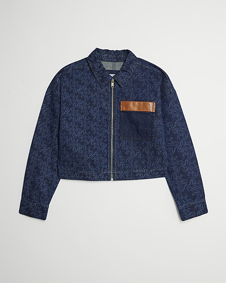 Blue Denim Monogram Print Jacket