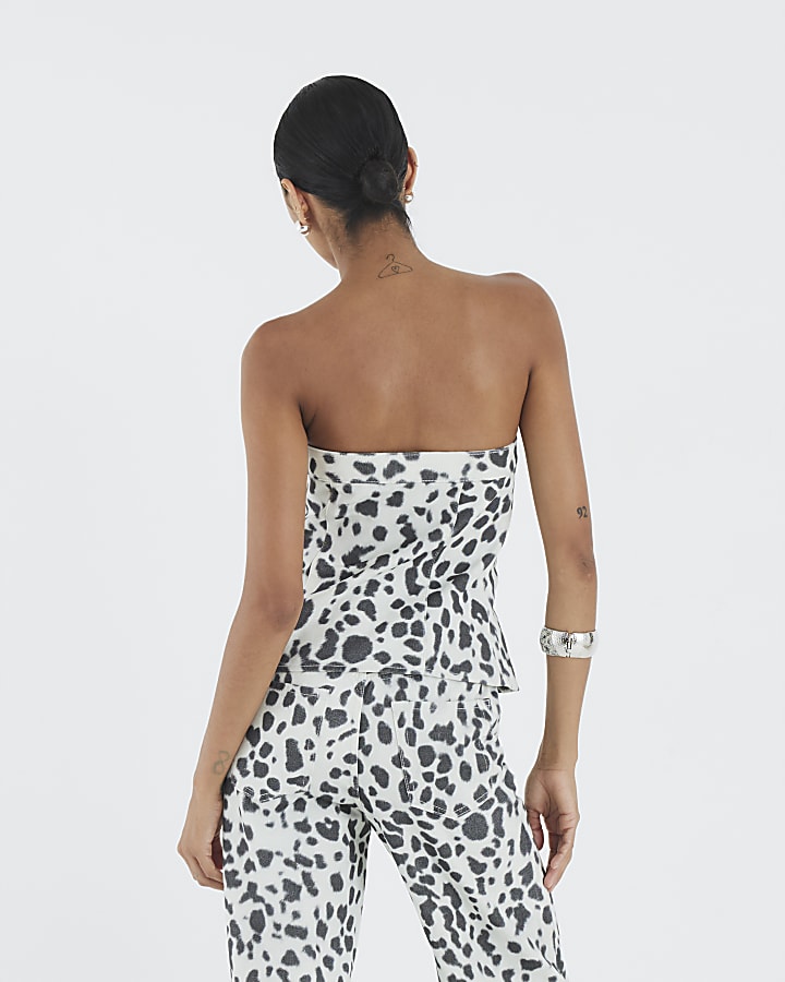 White Denim Spot Print Bandeau Top