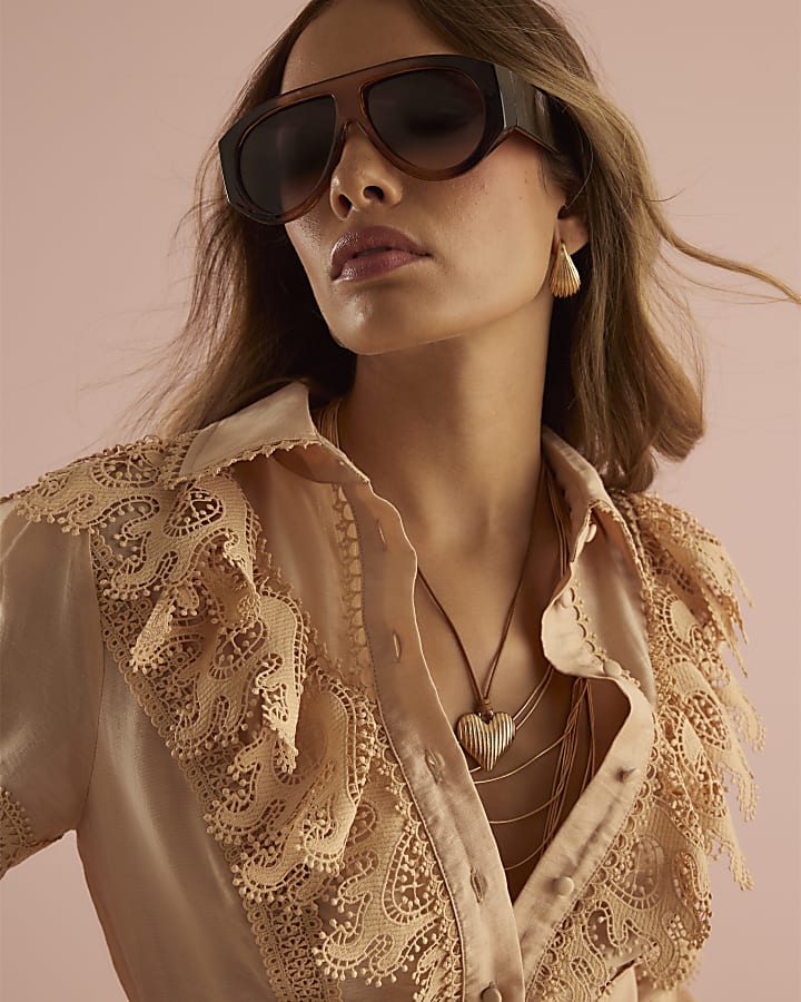 Beige Long Sleeve Ruffle Front Playsuit