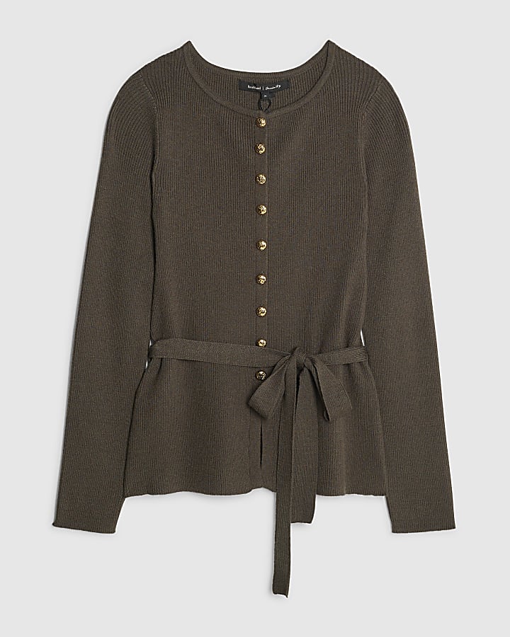 Green Knitted Tie Waist Cardigan