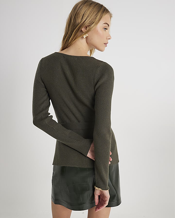 Green Knitted Tie Waist Cardigan