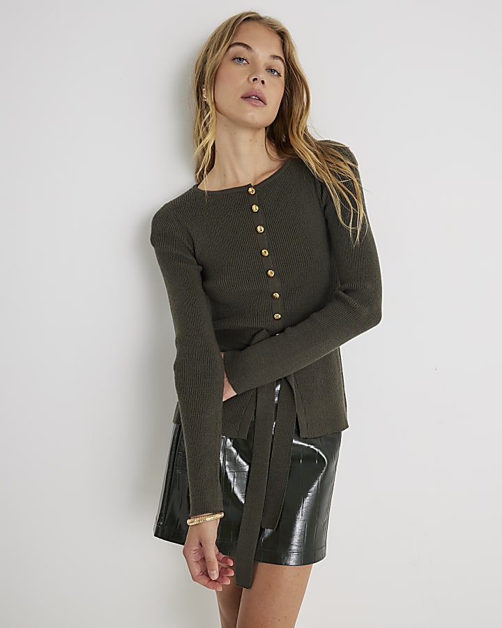 Green Knitted Tie Waist Cardigan