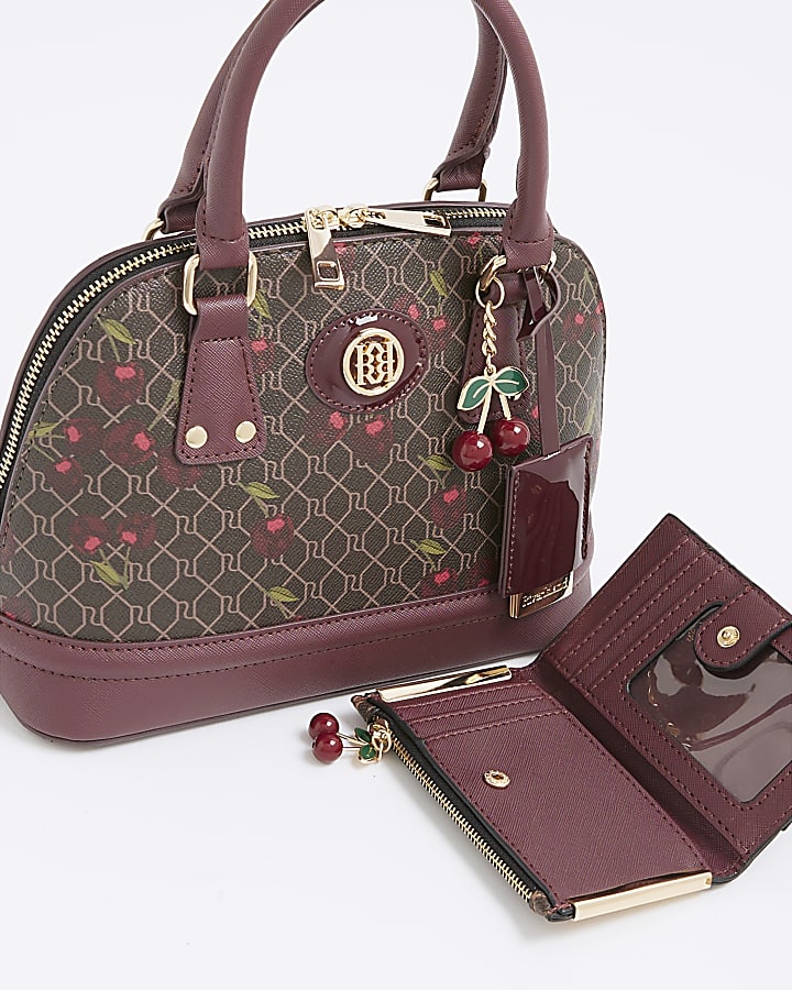 Brown Cherry Monogram Tote Bag and Purse