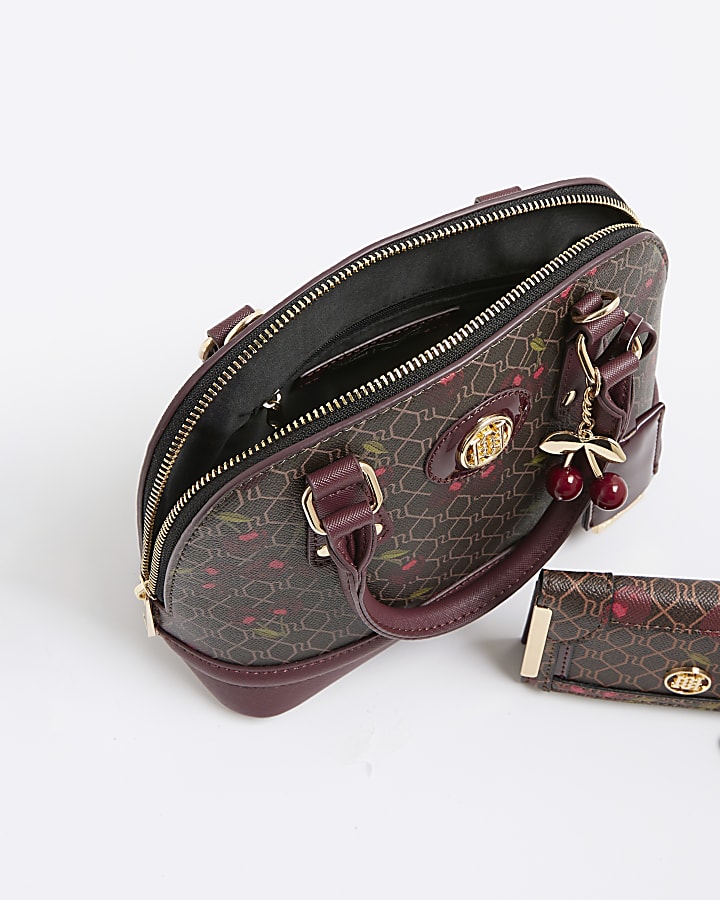 Brown Cherry Monogram Tote Bag and Purse