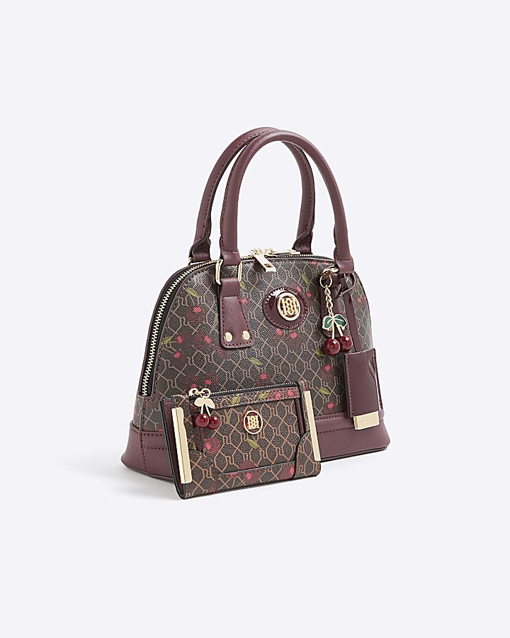 Brown Cherry Monogram Tote Bag and Purse
