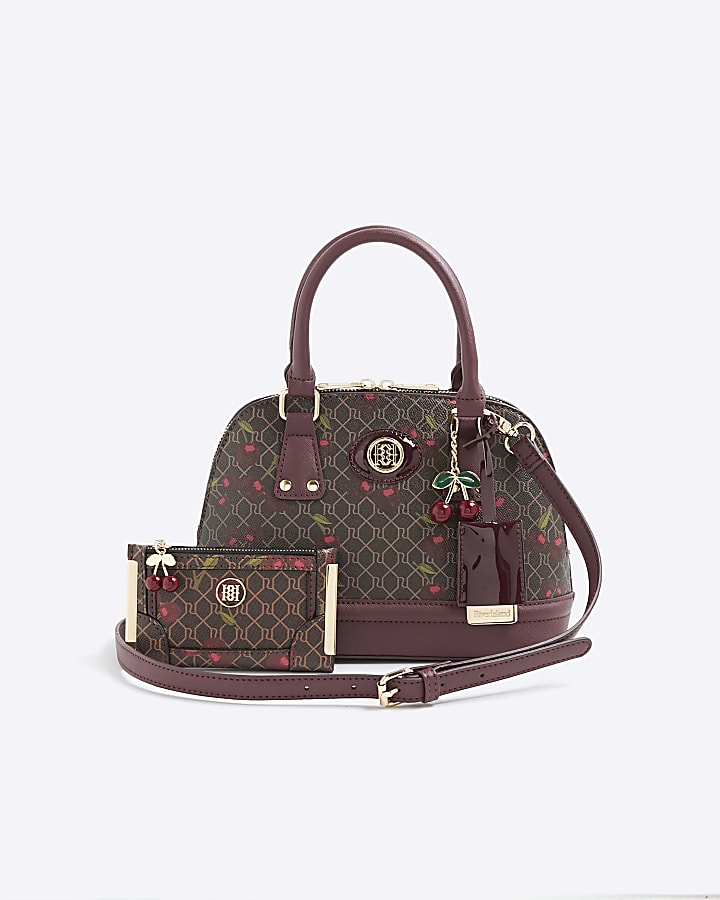 Brown Cherry Monogram Tote Bag and Purse
