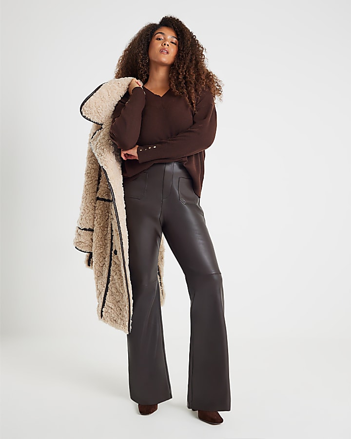 Brown High V neck Jumper