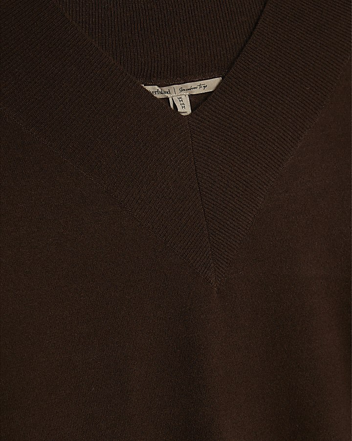 Brown High V neck Jumper
