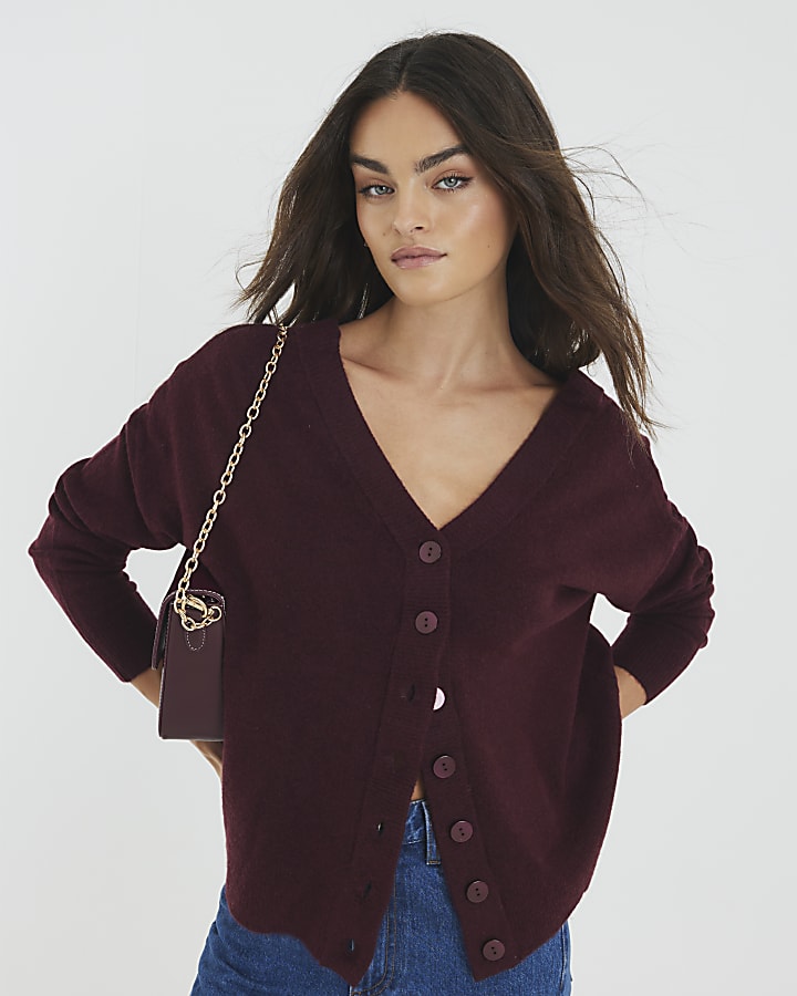 Red V-neck button Cardigan
