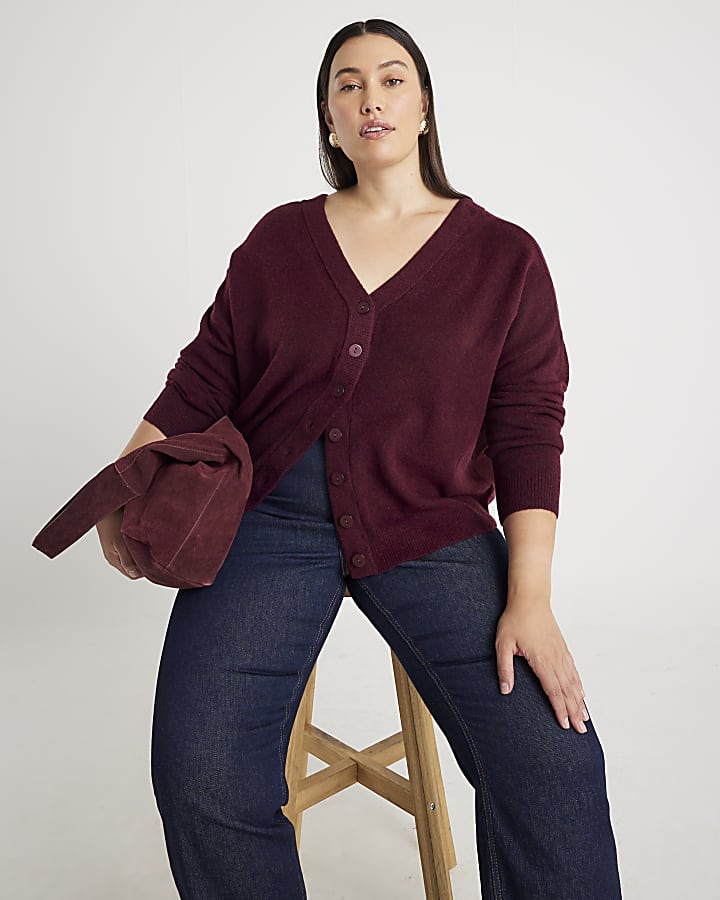 Red V-neck button Cardigan