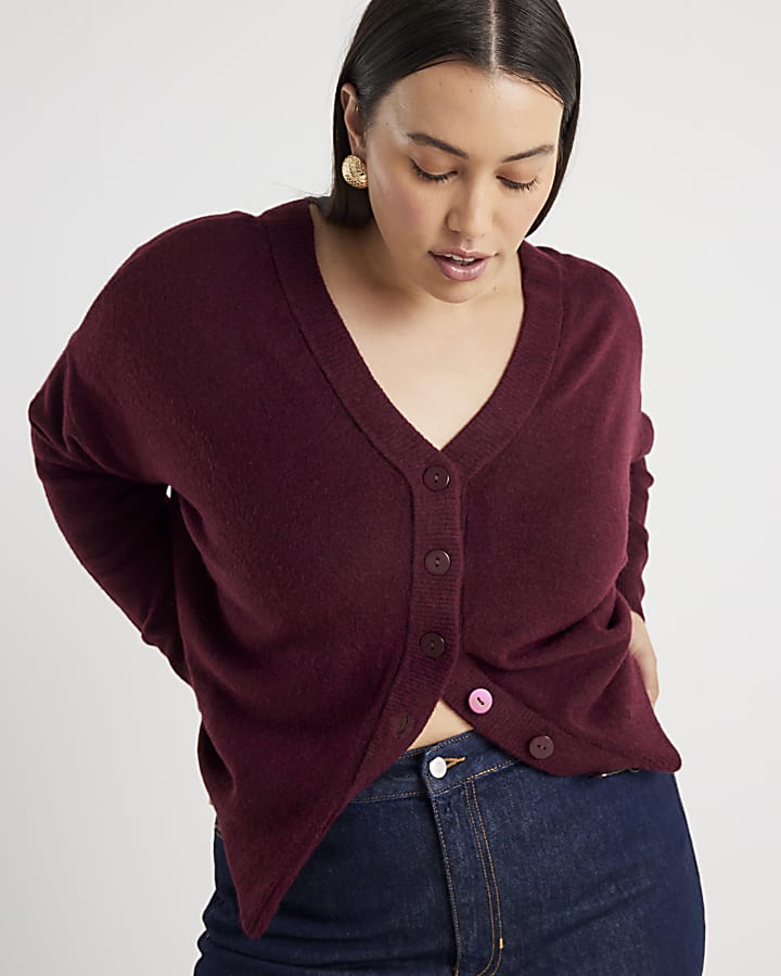Red V-neck button Cardigan