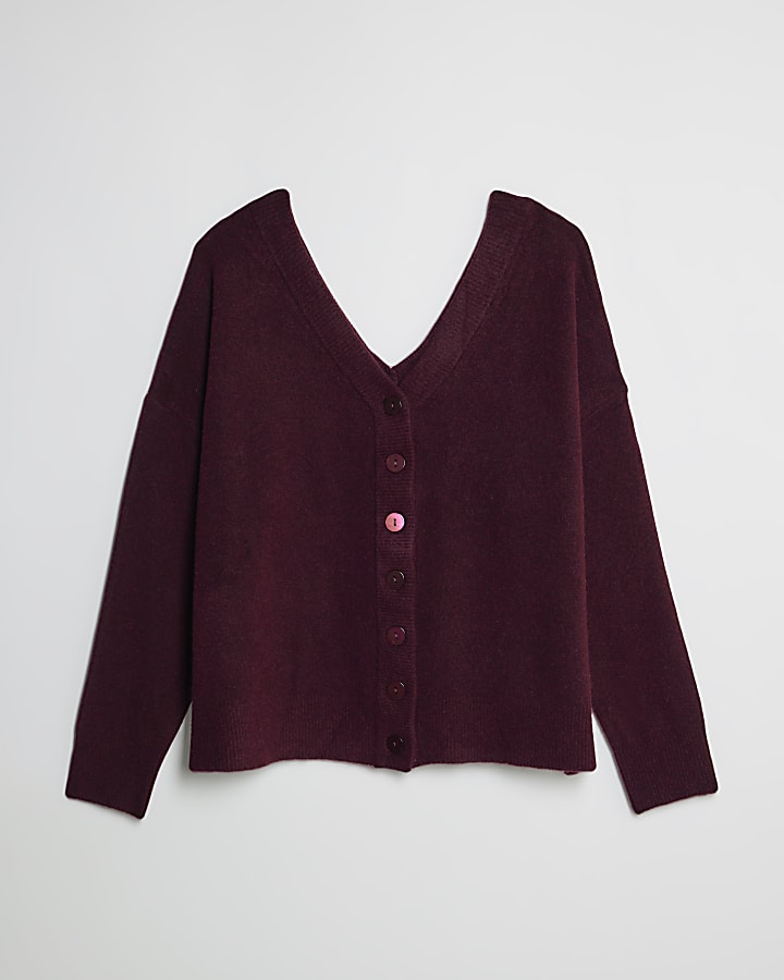 Red V-neck button Cardigan