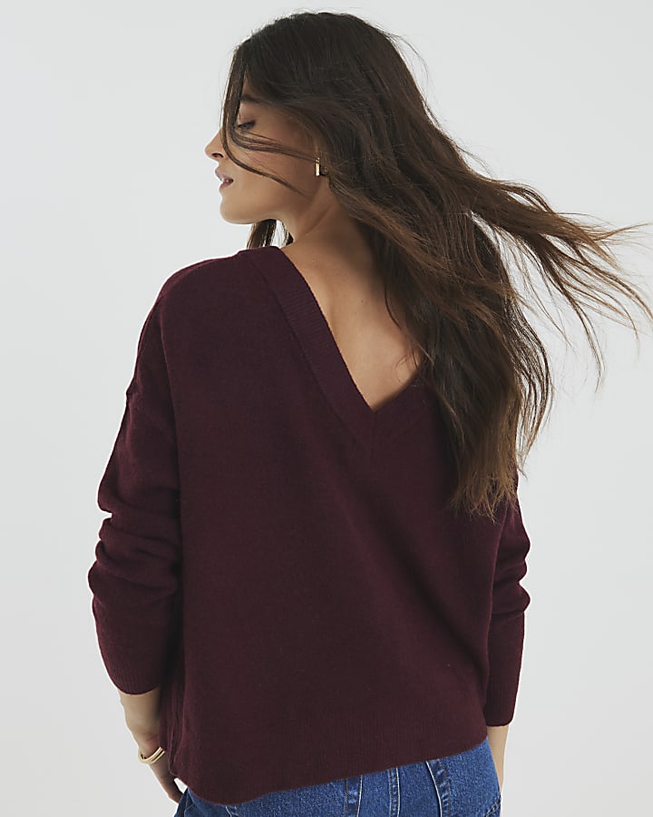 Red V-neck button Cardigan