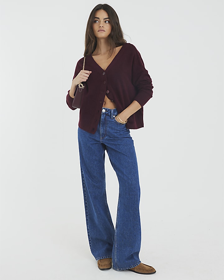 Red V-neck button Cardigan