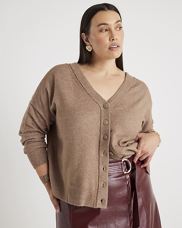 Brown V-Neck button Cardigan