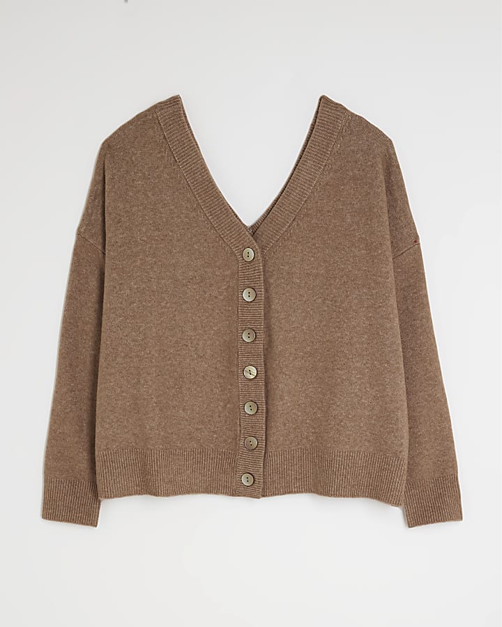 Brown V-Neck button Cardigan