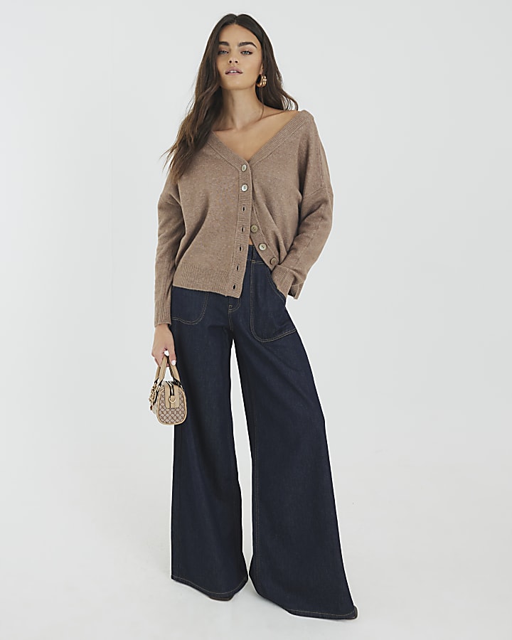 Brown V-Neck button Cardigan