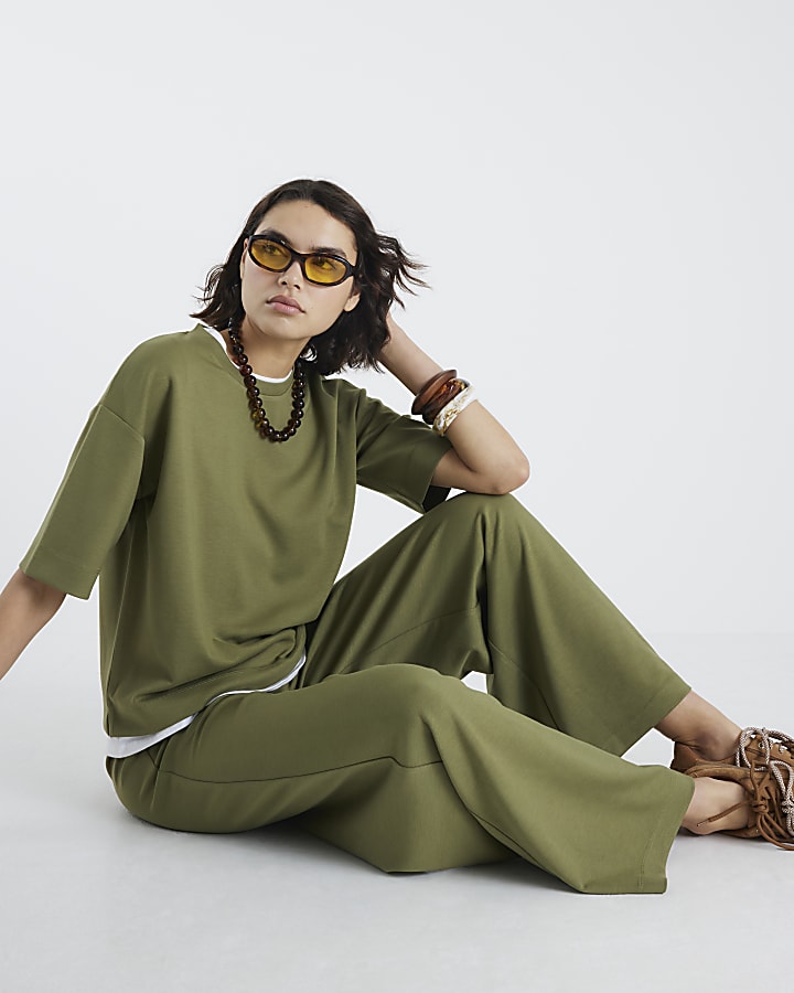 Khaki Premium Wide Leg Joggers