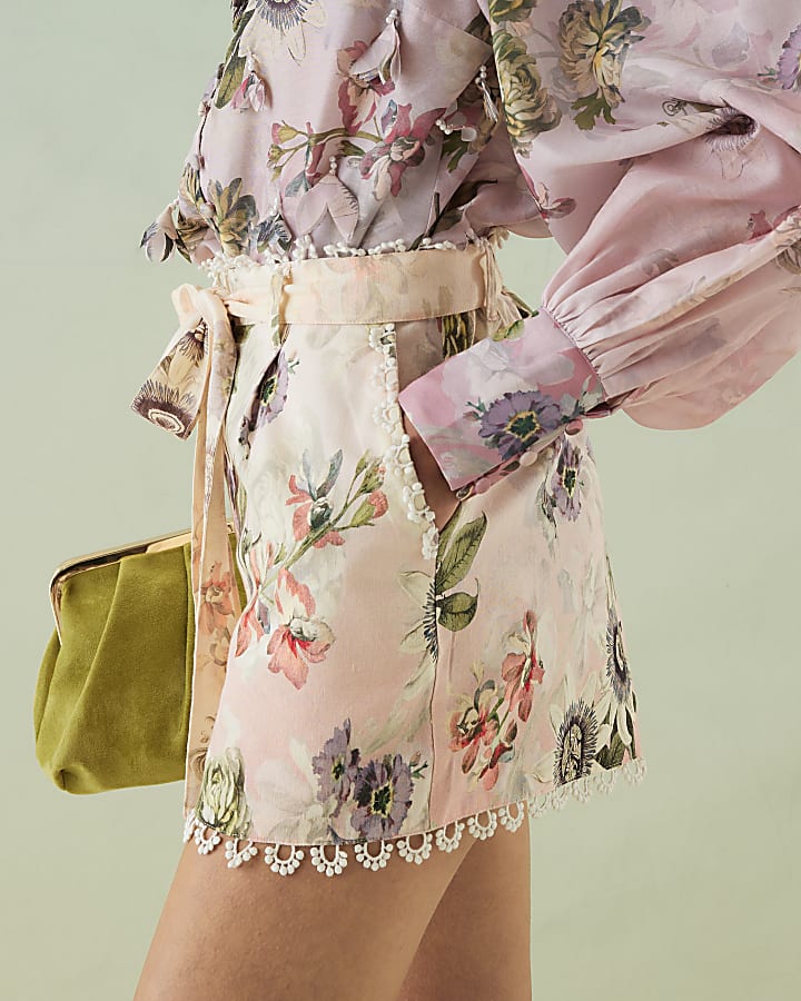 Pink 3D Floral Shorts