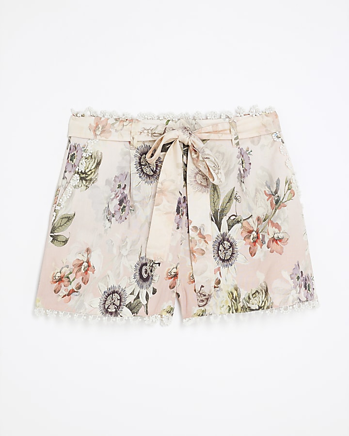 Pink 3D Floral Shorts