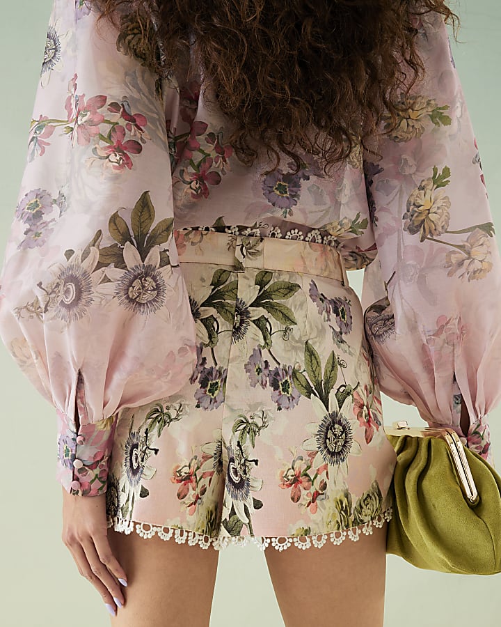 Pink 3D Floral Shorts