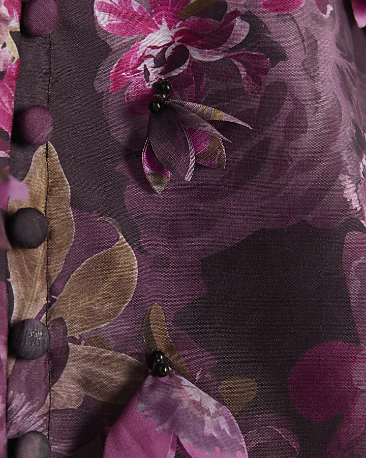 Purple 3D Floral Long Sleeve Blouse