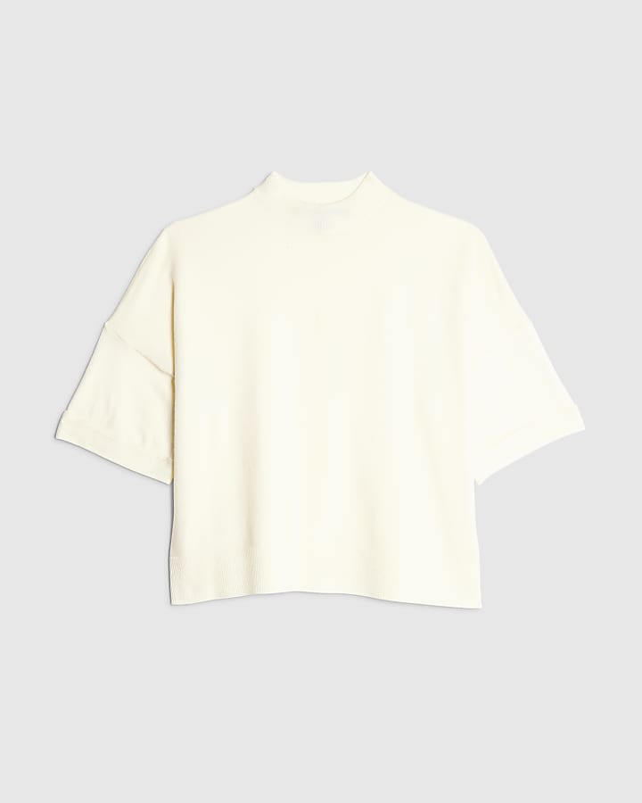 Cream Knitted Turn Back Cuff Top