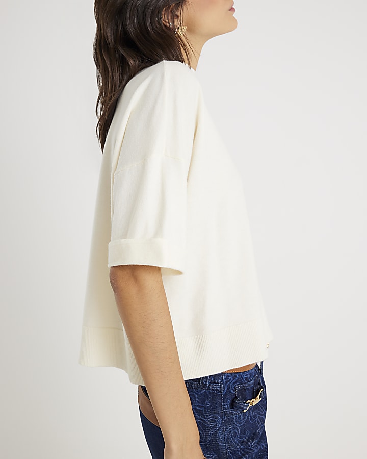 Cream Knitted Turn Back Cuff Top