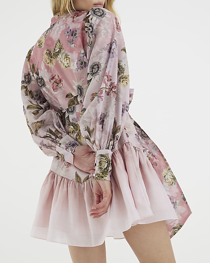 Pink 3D Floral Belted Mini Dress