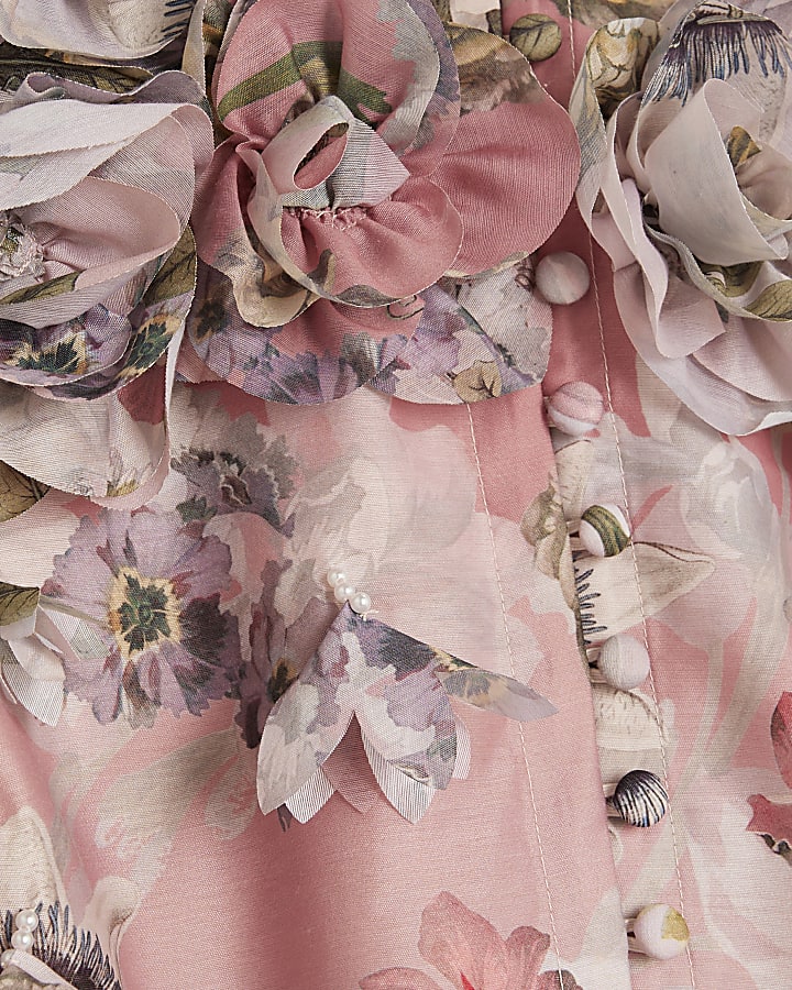 Pink 3D Floral Belted Mini Dress