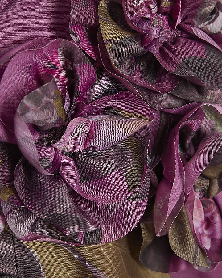 Purple 3D Floral Belted Mini Dress