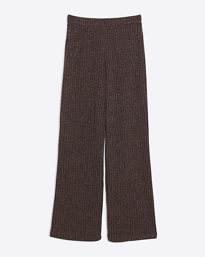 Brown Lurex Ribbed Wide Leg Trousers